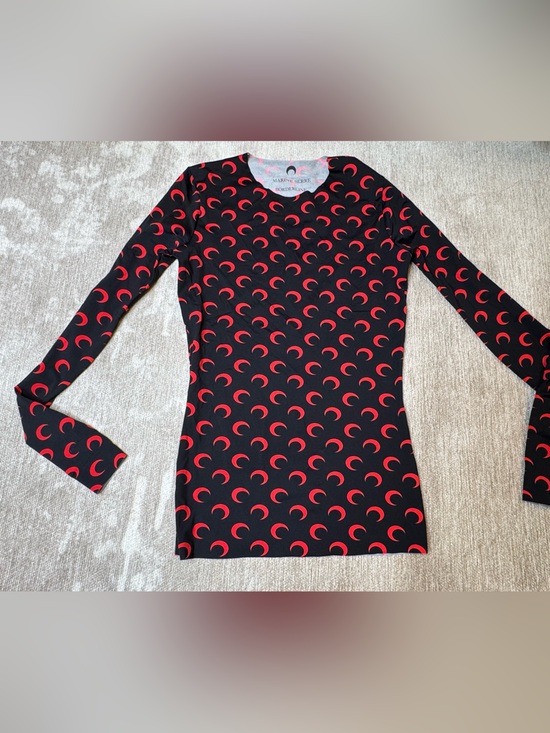 Marine Serre Tops - Marine Serre Black Shirt with Red Crescent Motif